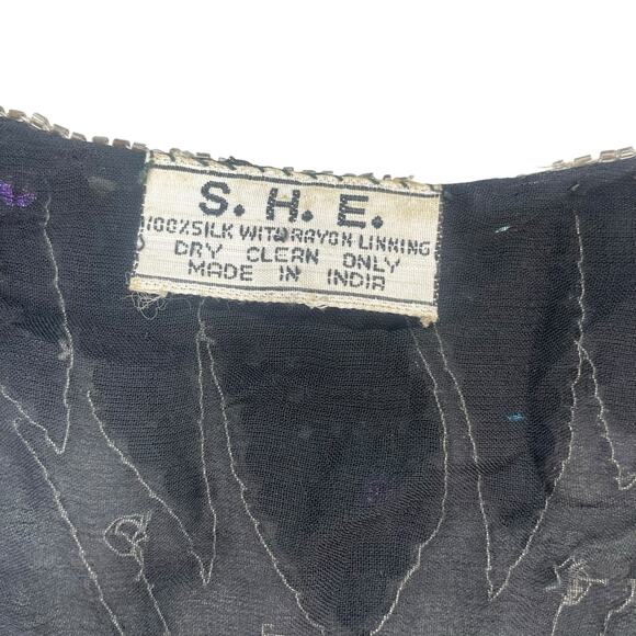 VTG SHE Sequin Beaded Butterfly Top Womens OS 70's Disco Retro Glam Silk Rayon - Picture 6 of 14